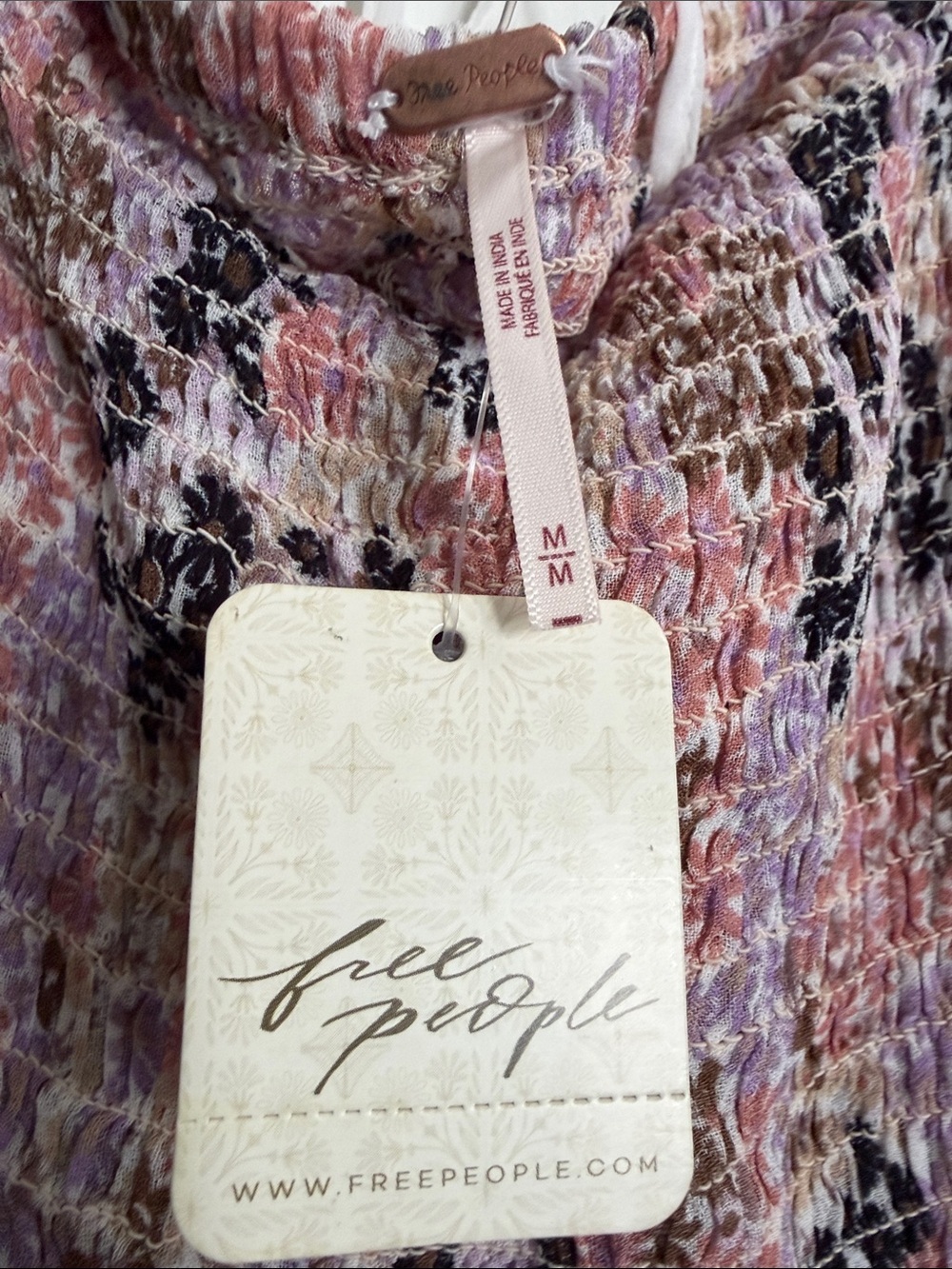 NWT Free People Pink Multi Floral Smocked Peasant Blouse - Picture 3 of 12
